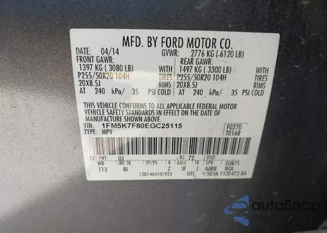 2014 Ford Explorer Limited from USA, damaged, VIN 1FM5K7F80EGC25115